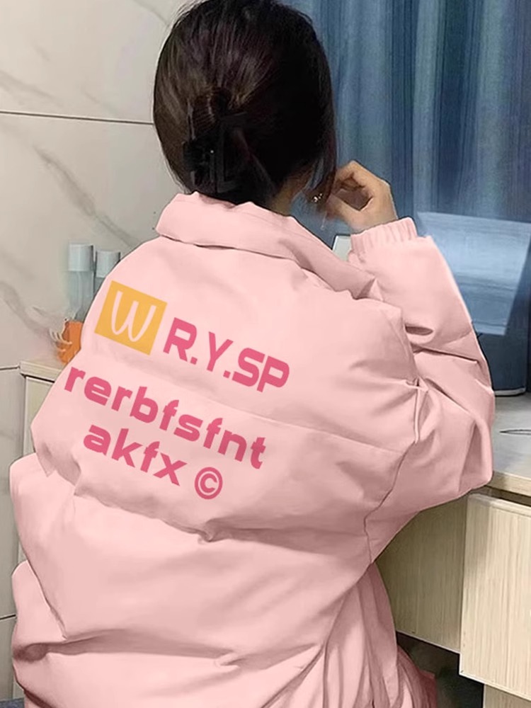 高品質手塞棉加厚冬季新款棉服寬鬆印花棉衣麵包服女