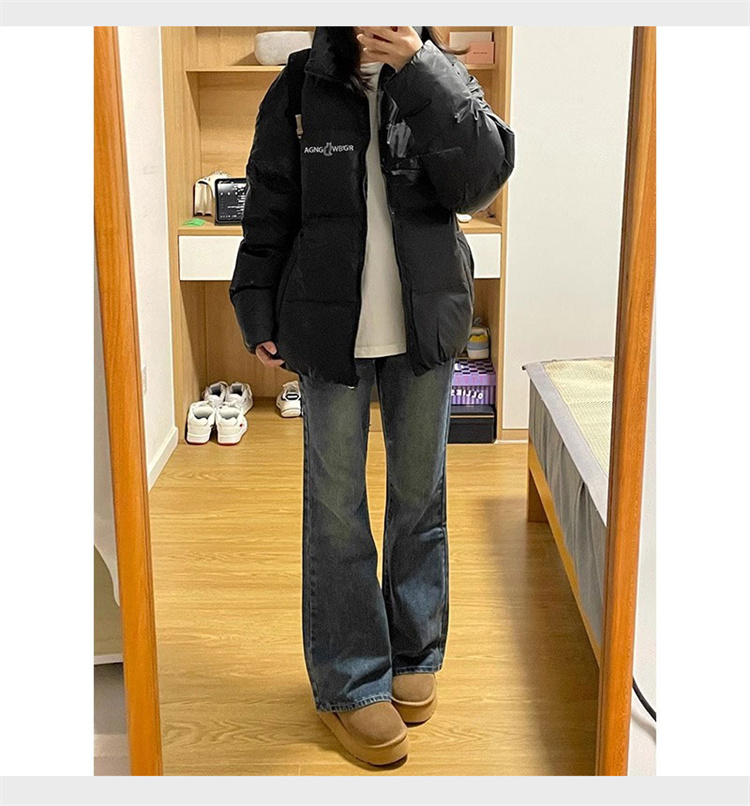 高品質手塞棉加厚冬季新款棉服寬鬆印花棉衣麵包服女