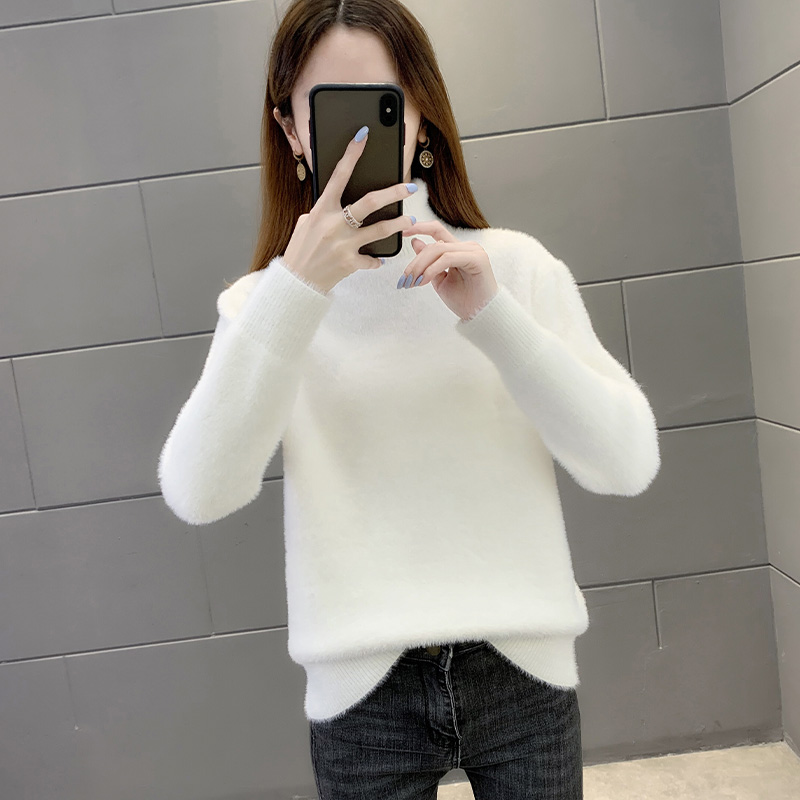Winter mink velvet sweater for women autumn and winter turtleneck thickened sweater 2023 new inner layering shirt top for women