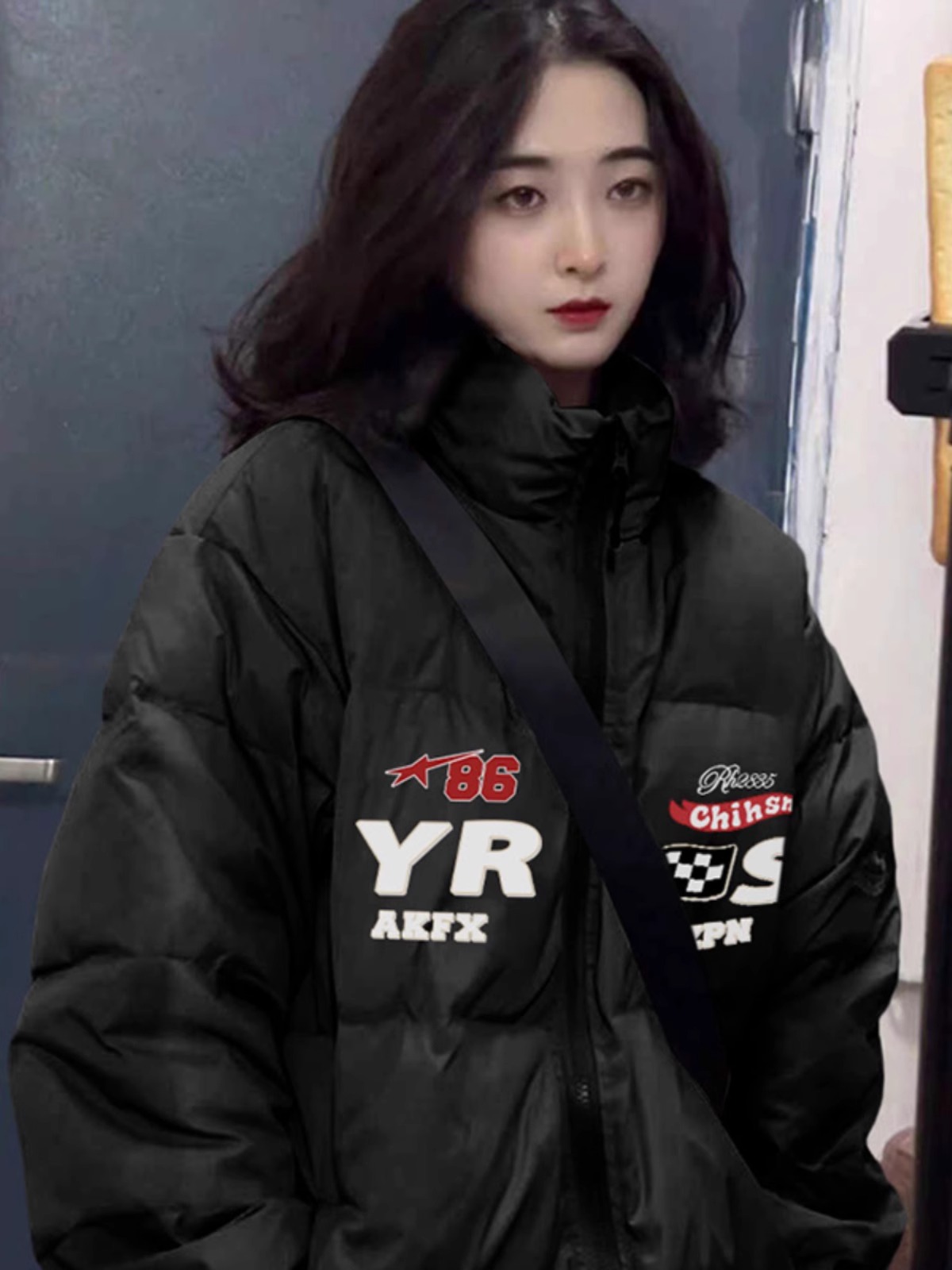 高品質手塞棉加厚冬季新款棉服寬鬆印花棉衣麵包服女