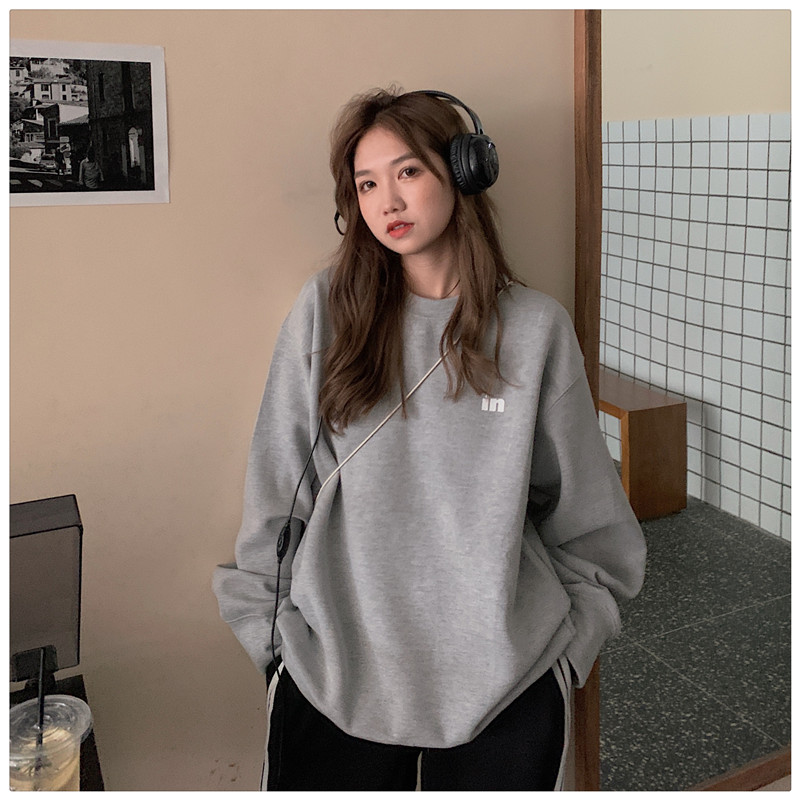 湖藍色小個子衛衣女秋款加厚下衣消失中長款加棉寬鬆韓版超火無帽