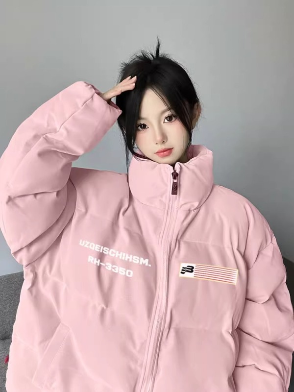 高品質手塞棉加厚冬季新款棉服寬鬆印花棉衣麵包服女