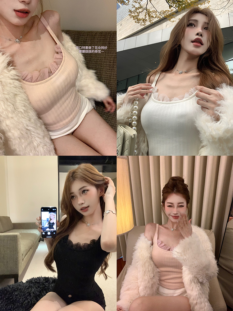 實拍 美女的保暖衣！自帶胸墊 內里發熱絨吊帶背心女秋冬內搭
