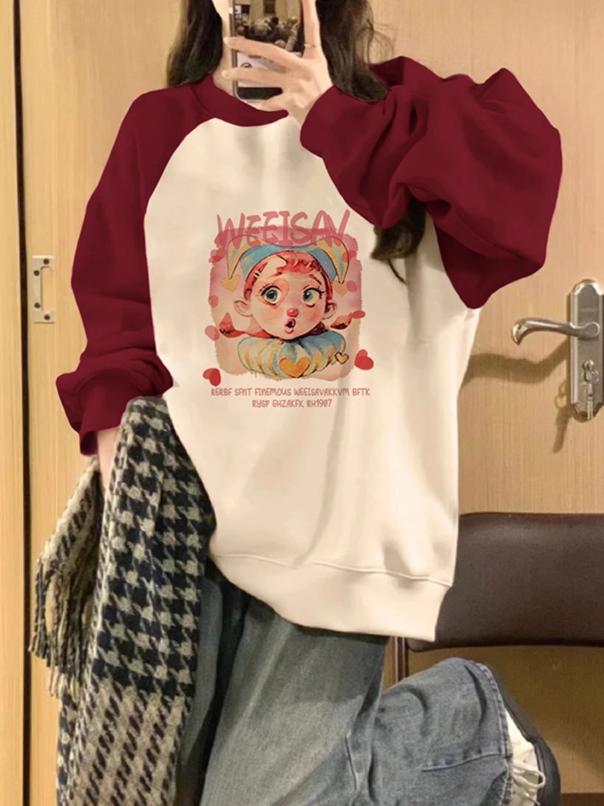 食毛華棉複合牛奶絲300克超柔銀狐絨400克前 印花拼色衛衣女