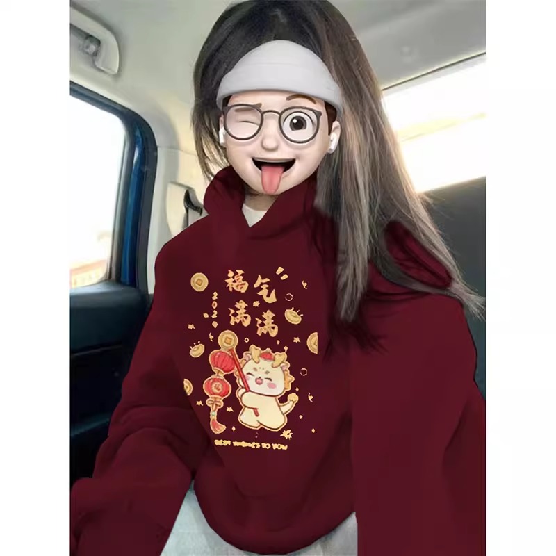 CVC棉麵食毛華棉複合/牛奶絲300克銀狐絨400克前 印花連帽衛衣女