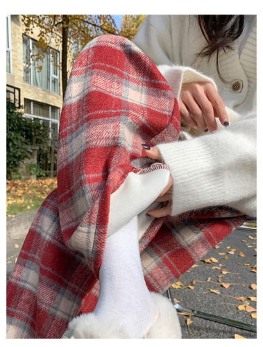 Caramel Plush Grid Knit Women's Autumn/Winter High-Waisted Drape-Style Outerwear Cotton Pants Loose Straight Leg Casual Wool Knit Wide Leg Pants