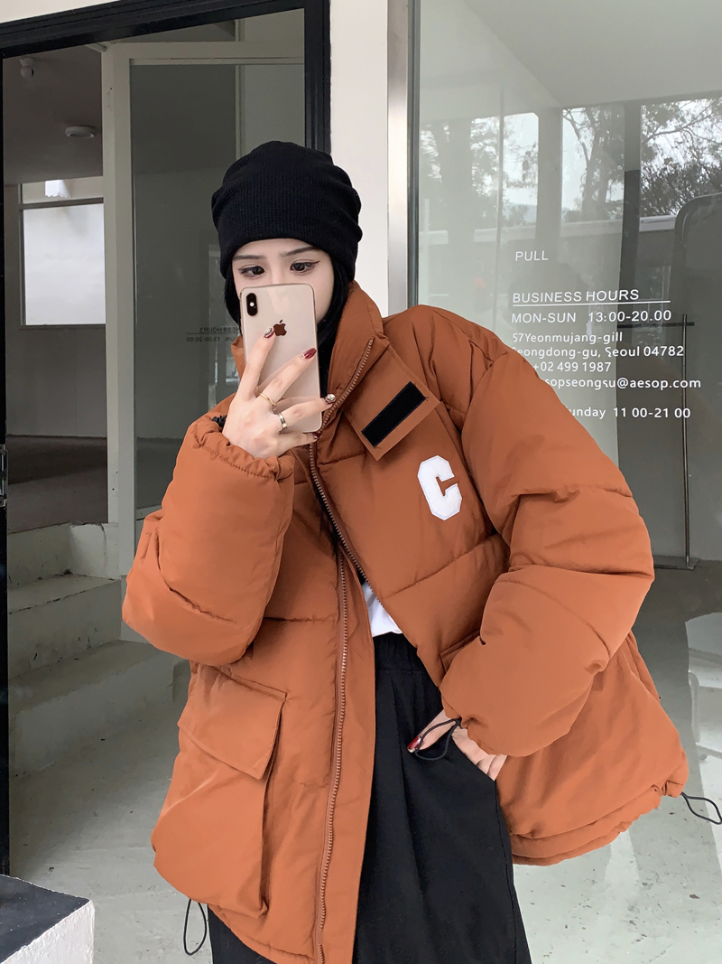實拍韓版寬鬆BF麵包服加厚美式立領復古大口袋棉衣外套