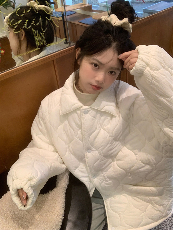 實拍  冬季菱格棉服翻領棉服外套羊羔絨加厚棉襖外套上衣
