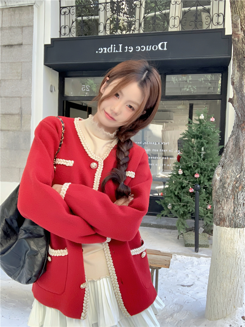 實拍 小香風毛尼外套女設計感厚皮毛一體小眾優雅上衣
