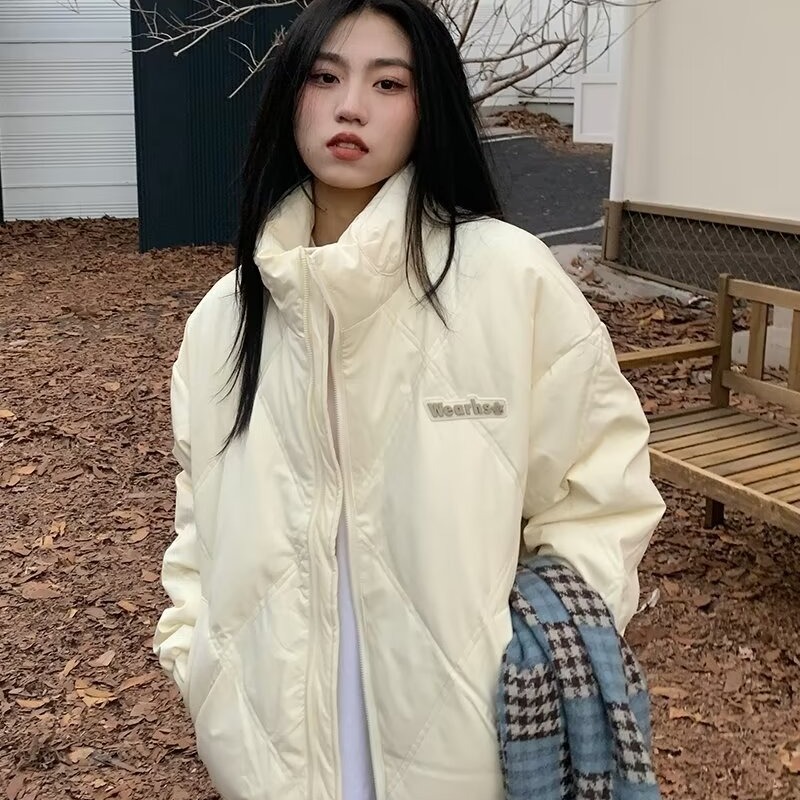 復古菱形格輕薄羽絨服女冬季潮牌休閒情侶裝絨保暖加厚立領外套