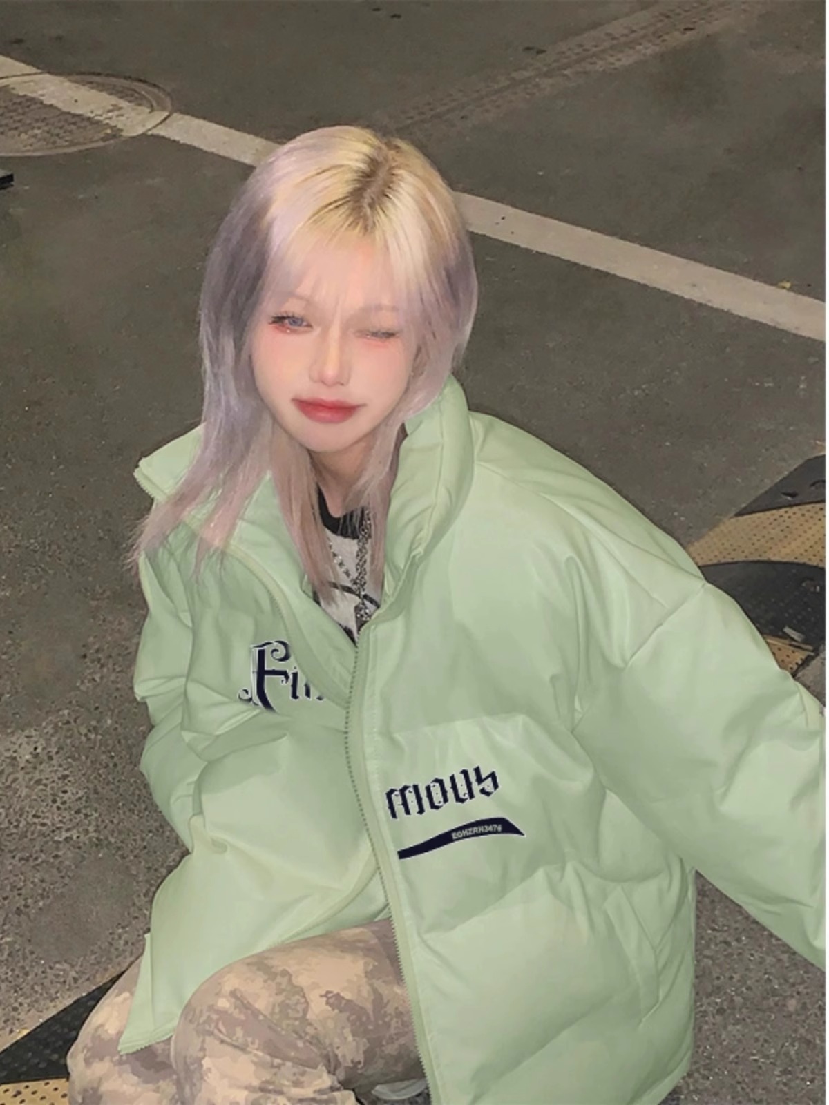 高品質手塞棉加厚冬季新款棉服寬鬆印花棉衣麵包服女
