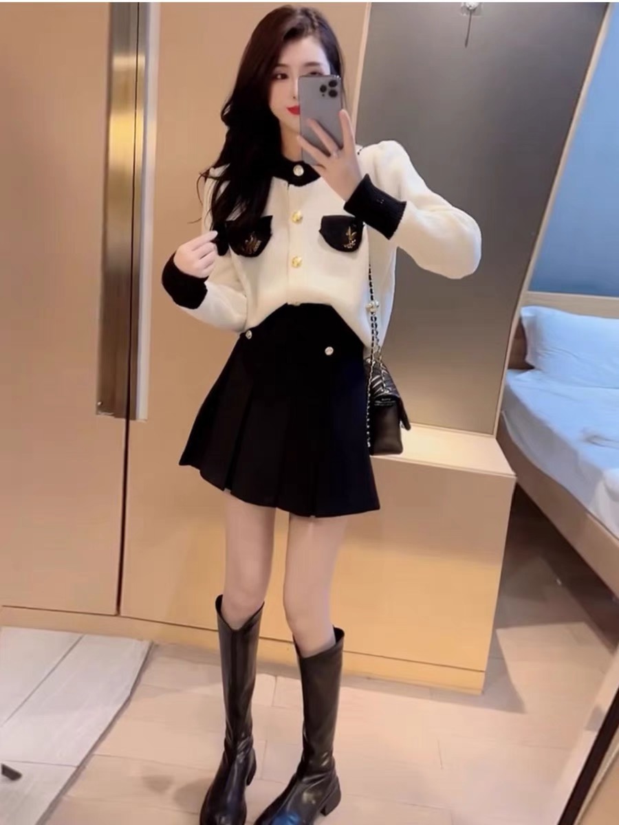 小香風時尚針織衫上衣女2023秋冬新款小個子溫柔顯瘦短款開衫毛衣