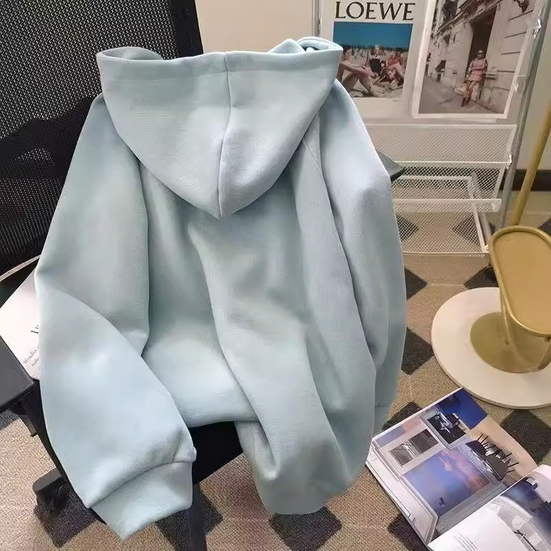 海鹽藍高級感半拉鏈連帽衛衣女秋冬寬鬆慵懶風穿搭上衣