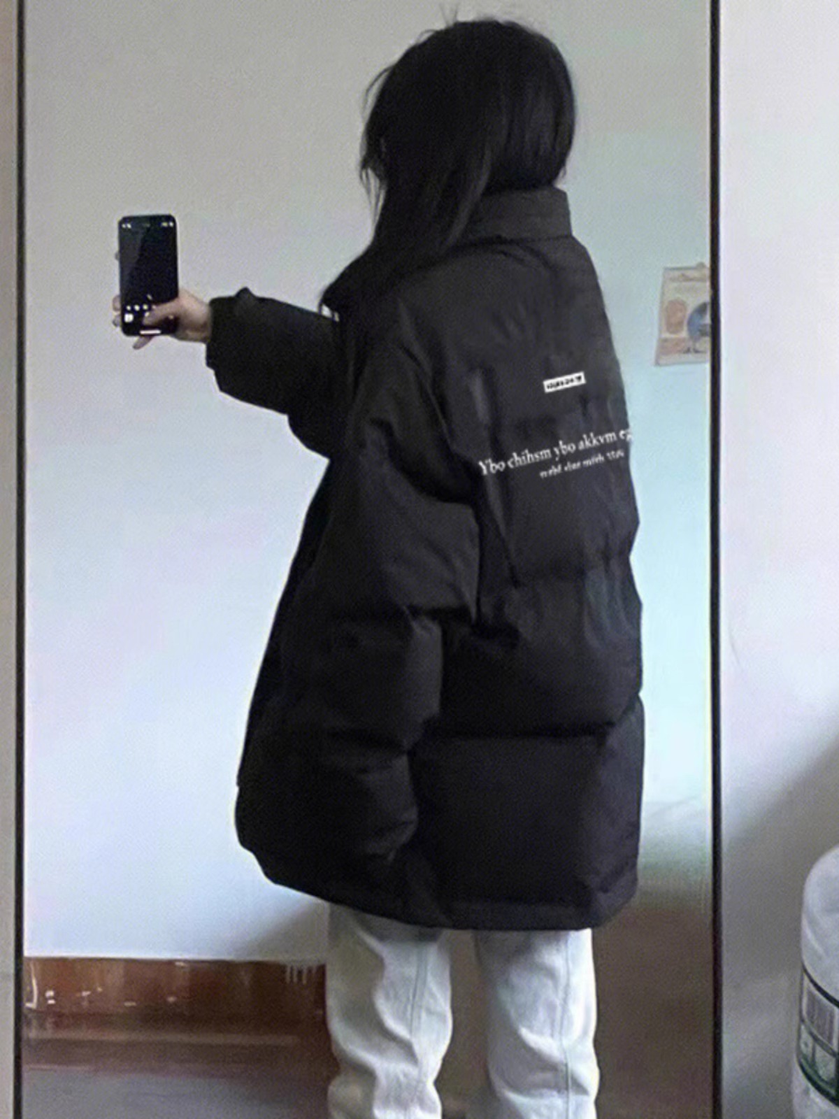 手塞棉棉服冬季新款寬鬆加厚棉衣麵包服印花外套女