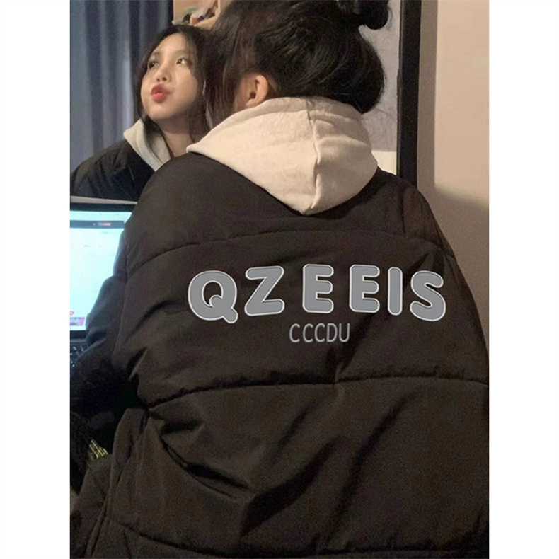 高品質手塞棉加厚冬季新款棉服寬鬆印花棉衣麵包服女