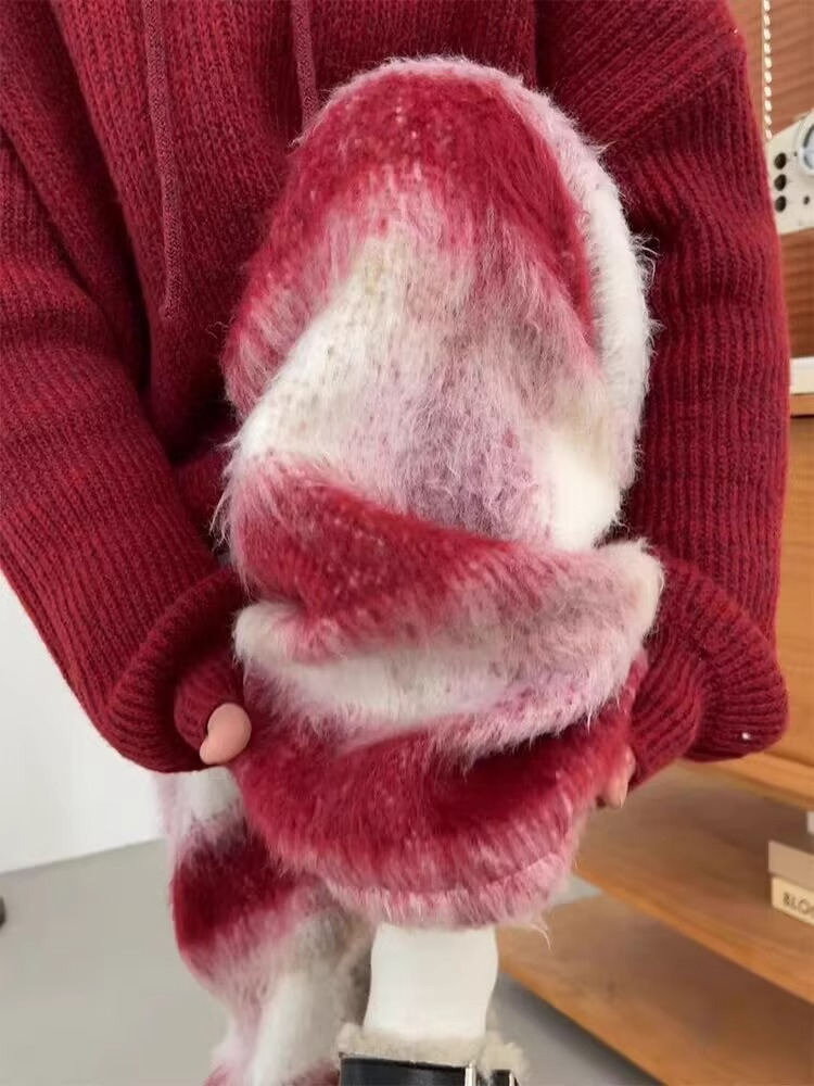 慵懶風紅色條紋毛呢闊腿褲女秋冬新款設計感寬鬆顯瘦拖地直筒褲女