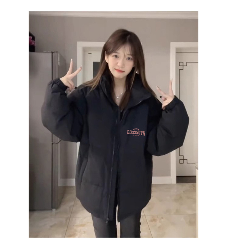 高品質手塞棉加厚冬季新款棉服寬鬆印花棉衣麵包服女