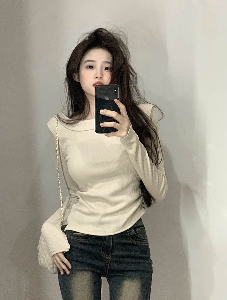 實拍～t恤女設計感小眾質感修身長袖上衣