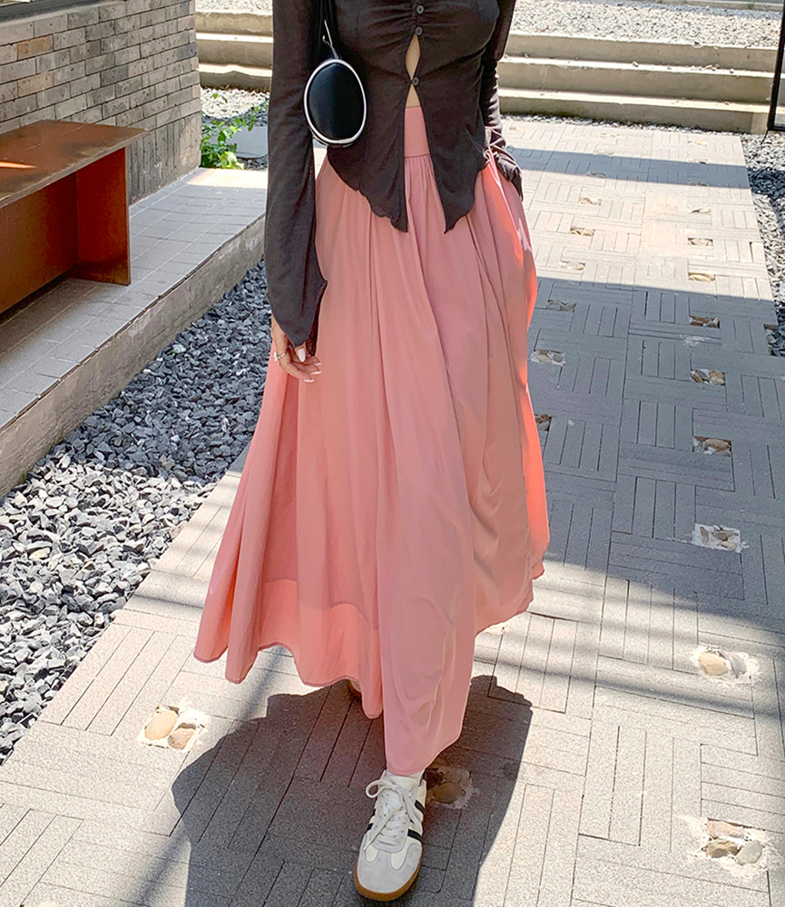 Actual shot of 2024 spring new style pink heavy industry large swing skirt for women high waist long skirt floor mopping umbrella skirt