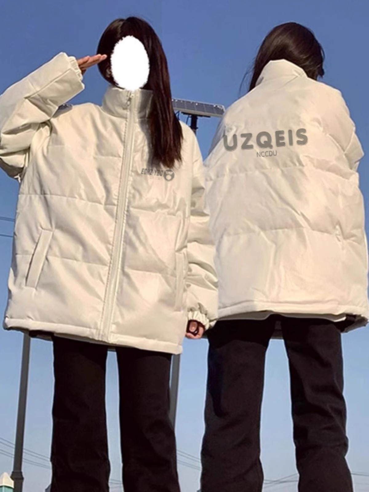 高品質PU皮棉服手塞棉加厚冬季新款寬鬆印花棉服麵包服女外套