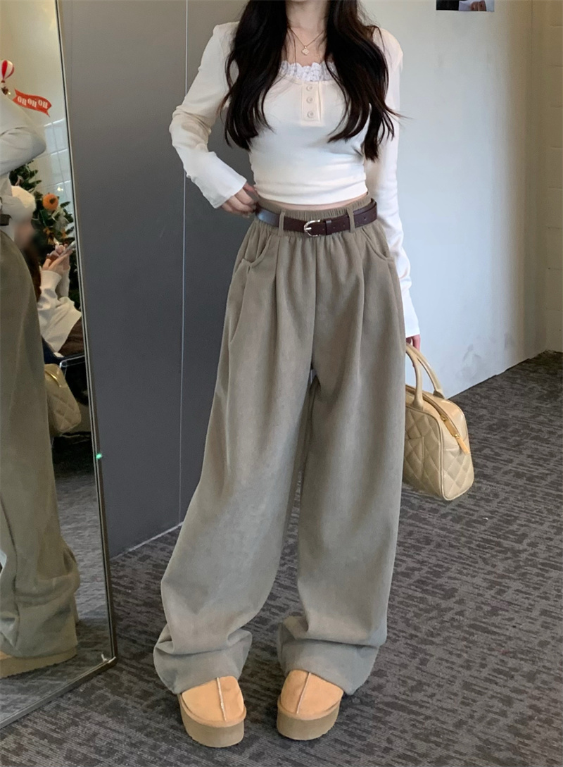 實拍~復古燈芯絨休閒褲女垂感加絨寬鬆闊腿褲顯瘦拖地長褲子