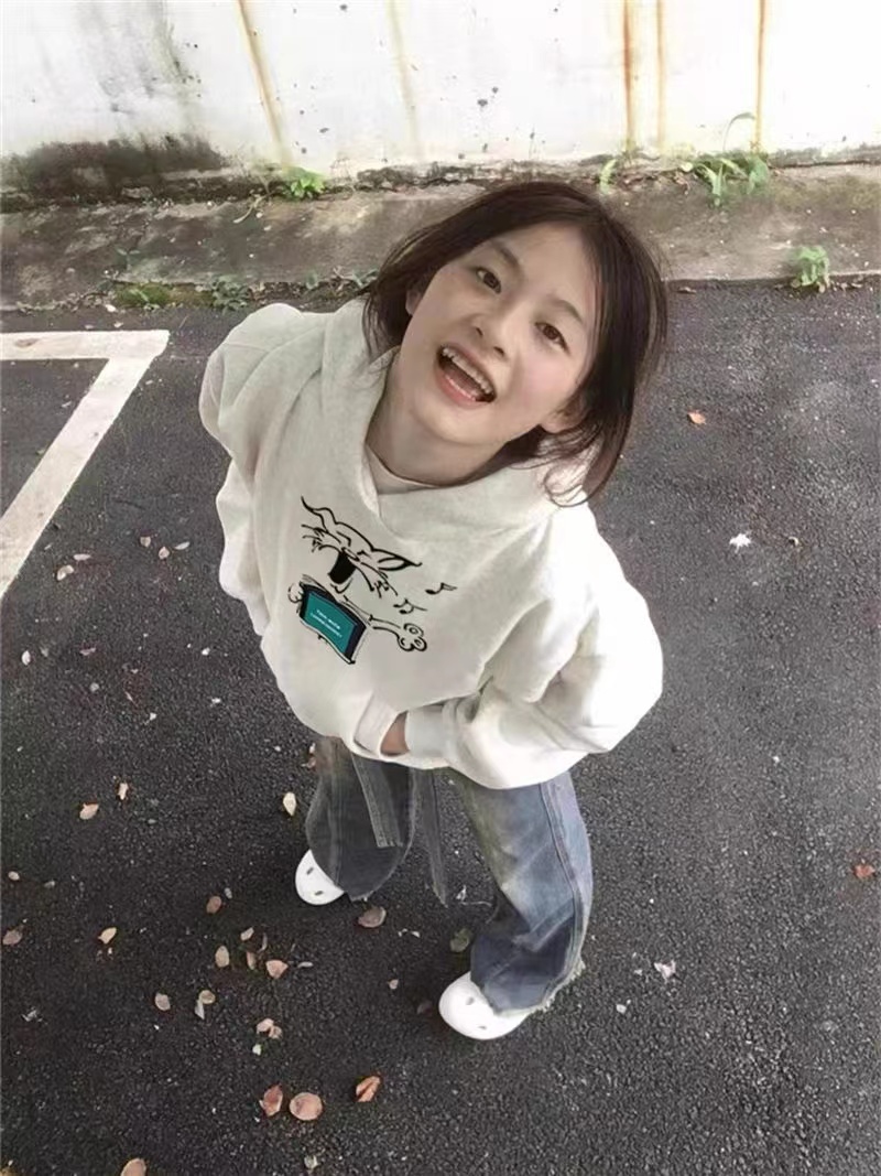 CVC棉麵食毛華棉複合/牛奶絲300克銀狐絨400克前 印花連帽衛衣女