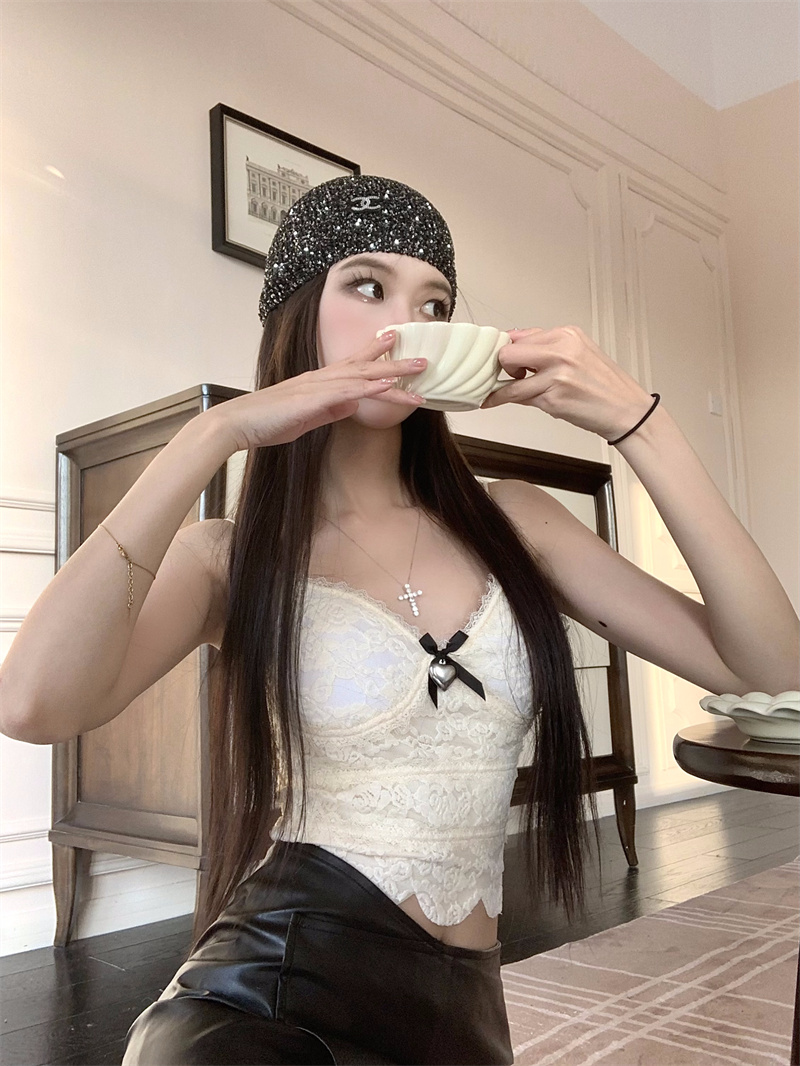 實拍   時尚氣質性感辣妹蕾絲抹胸吊帶背心