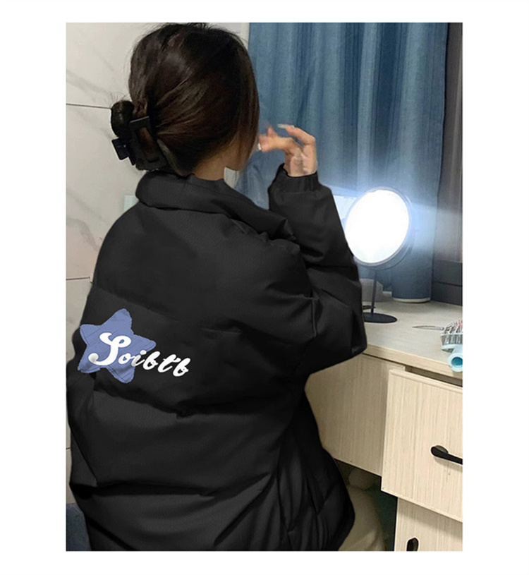 高品質手塞棉加厚冬季新款棉服寬鬆印花棉衣麵包服女