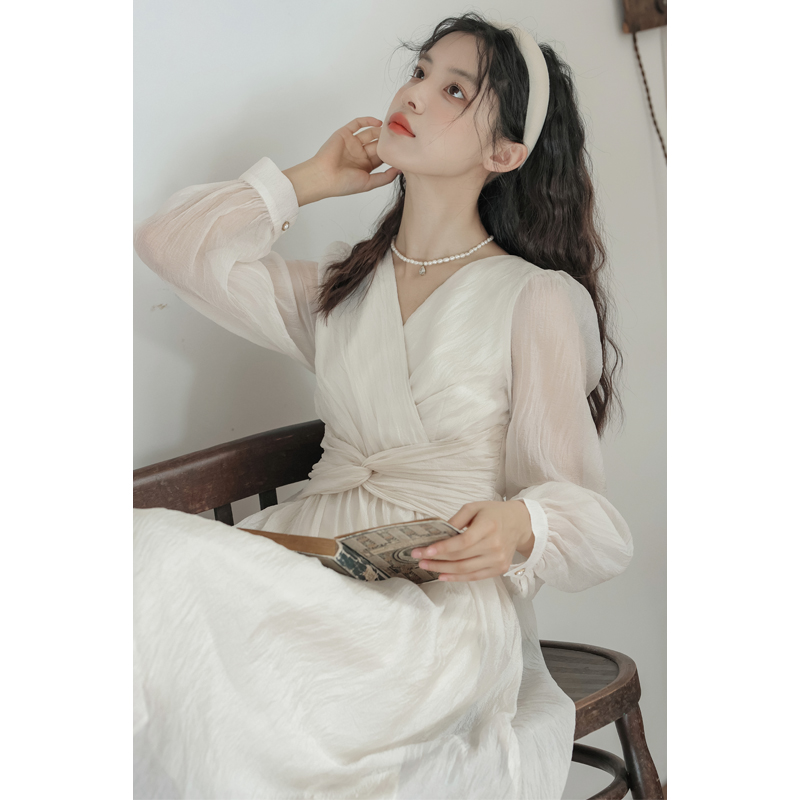 不低於137實拍法式溫柔仙女裙收腰氣質長裙