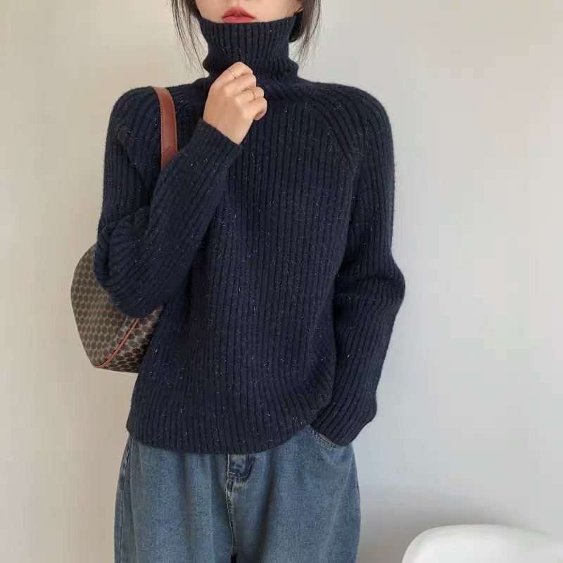 細閃加厚保暖高領毛衣女秋冬季慵懶風高級感溫柔軟糯針織衫上衣