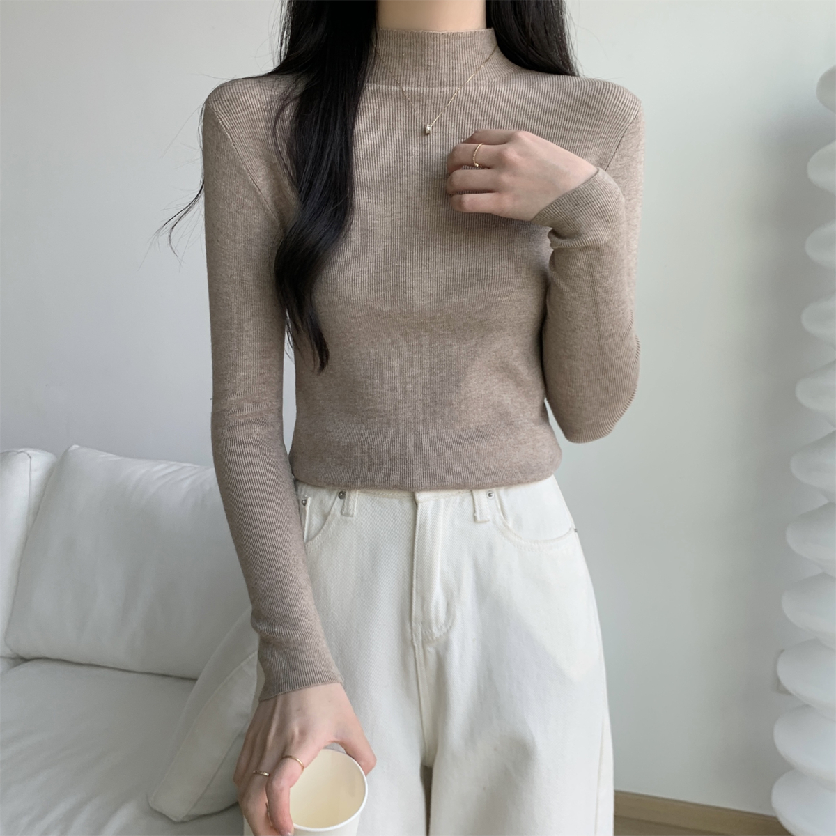 實拍 秋冬韓版修身半高領百搭純色內搭針織打底衫毛衣女