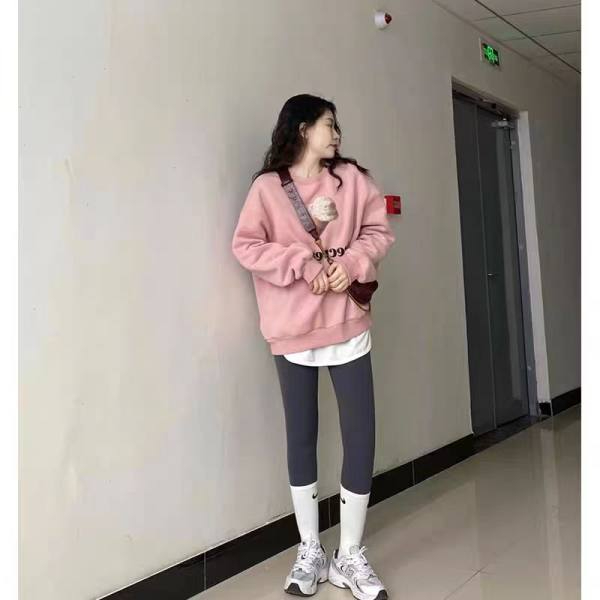 2023新款加絨加厚印花衛衣女連帽簡約高級感上衣