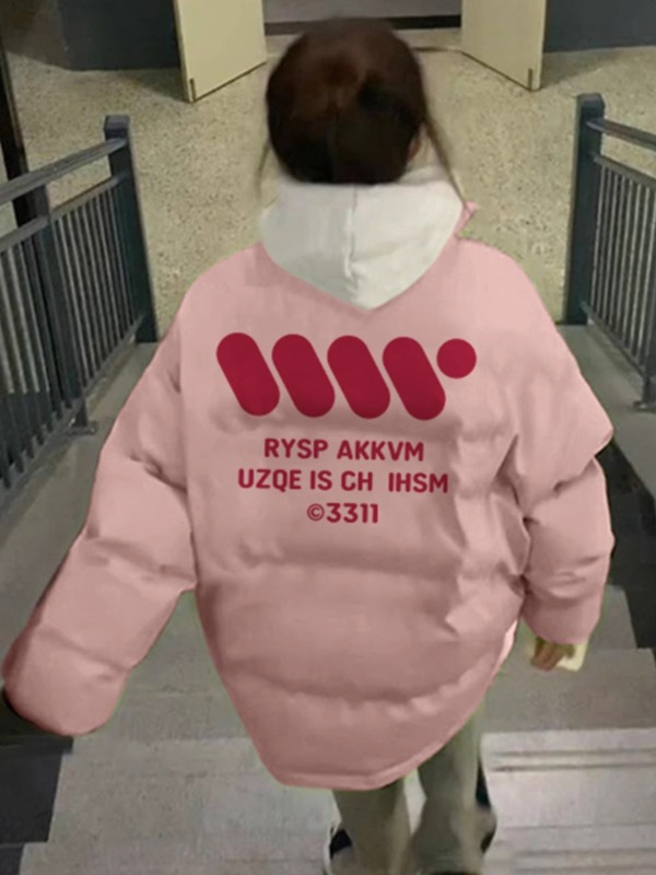 高品質手塞棉加厚冬季新款棉服寬鬆印花棉衣麵包服女