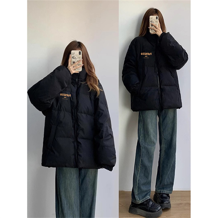 高品質手塞棉加厚冬季新款棉服寬鬆印花棉衣麵包服女
