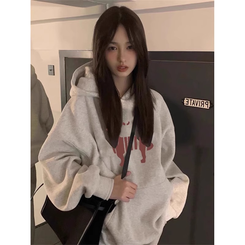 CVC棉麵食毛華棉複合/牛奶絲300克銀狐絨400克前 印花連帽衛衣女