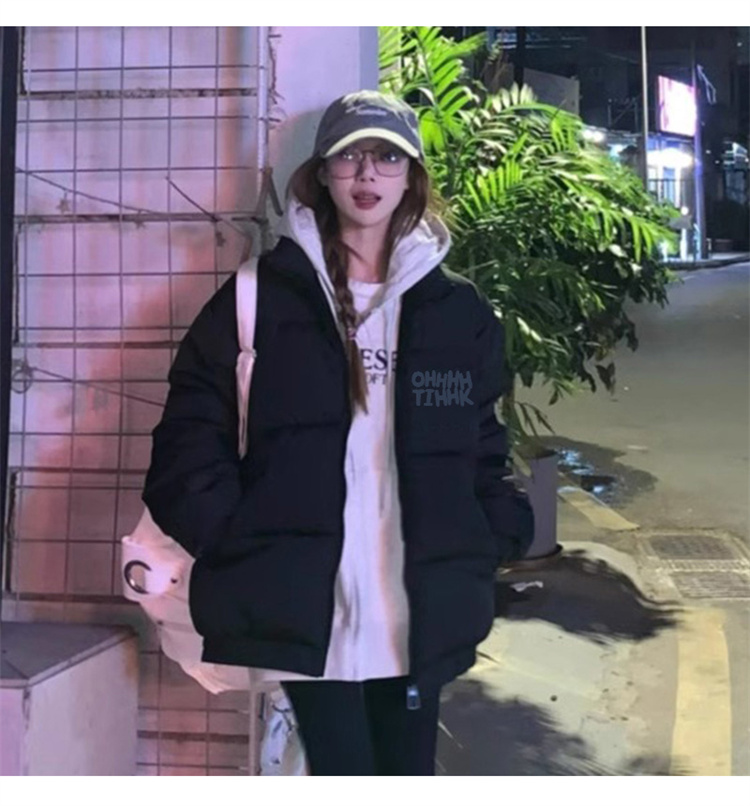 高品質手塞棉加厚冬季新款棉服寬鬆印花棉衣麵包服女