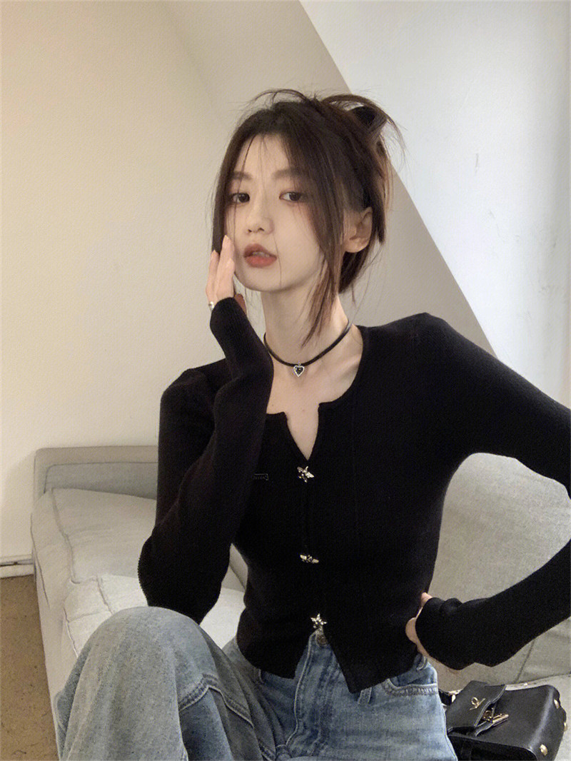 韓系純欲開衫毛衣女春秋修身顯瘦設計感小眾慵懶風內搭秋冬針織衫