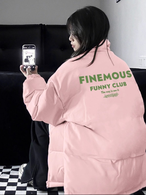 高品質手塞棉加厚冬季新款棉服寬鬆印花棉衣麵包服女