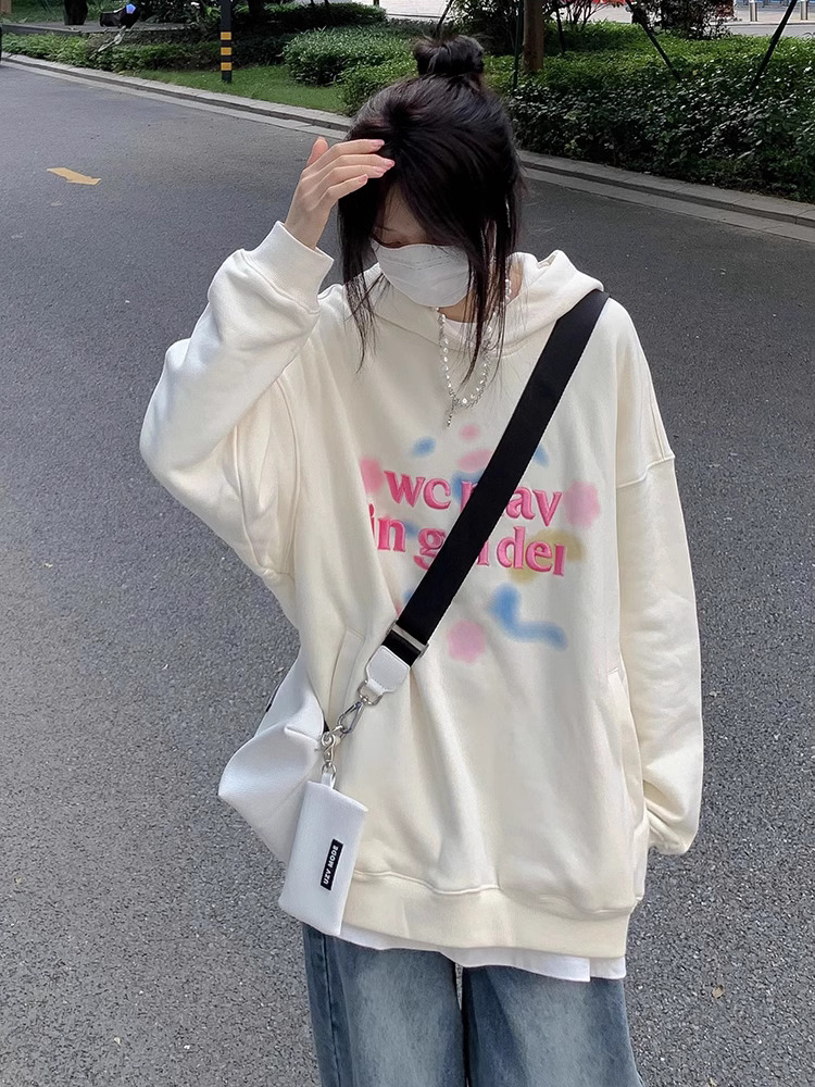 官圖華棉複合薄款310克/加絨410克秋冬裝衛衣女印花