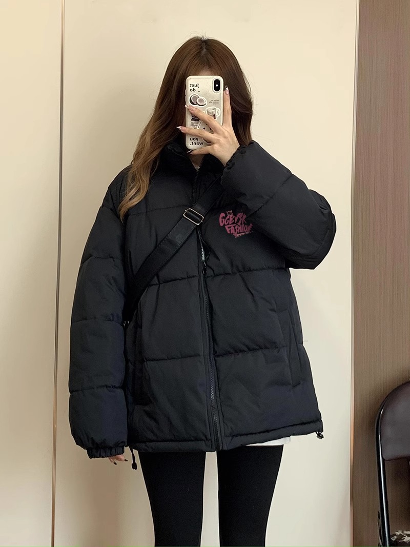 高品質手塞棉加厚冬季新款棉服寬鬆印花棉衣麵包服女