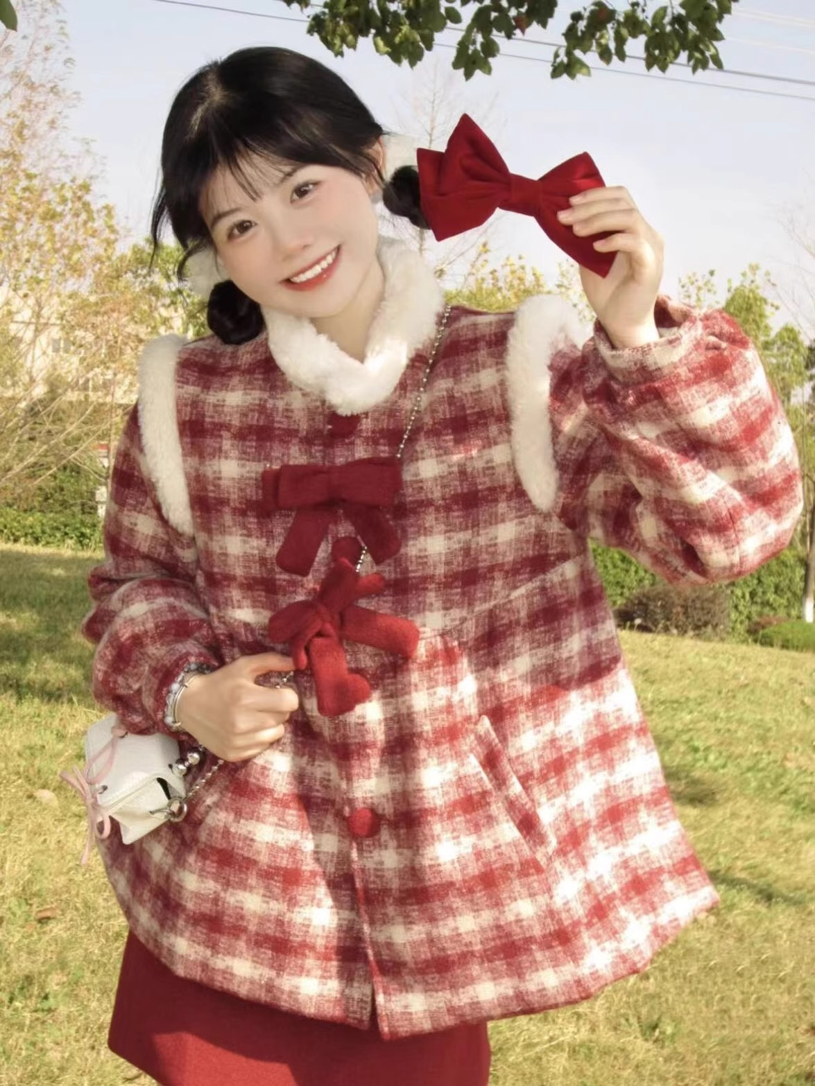 聖誕戰服學院風連衣裙女2024新款秋冬本命年穿搭龍年跨年紅色套裝