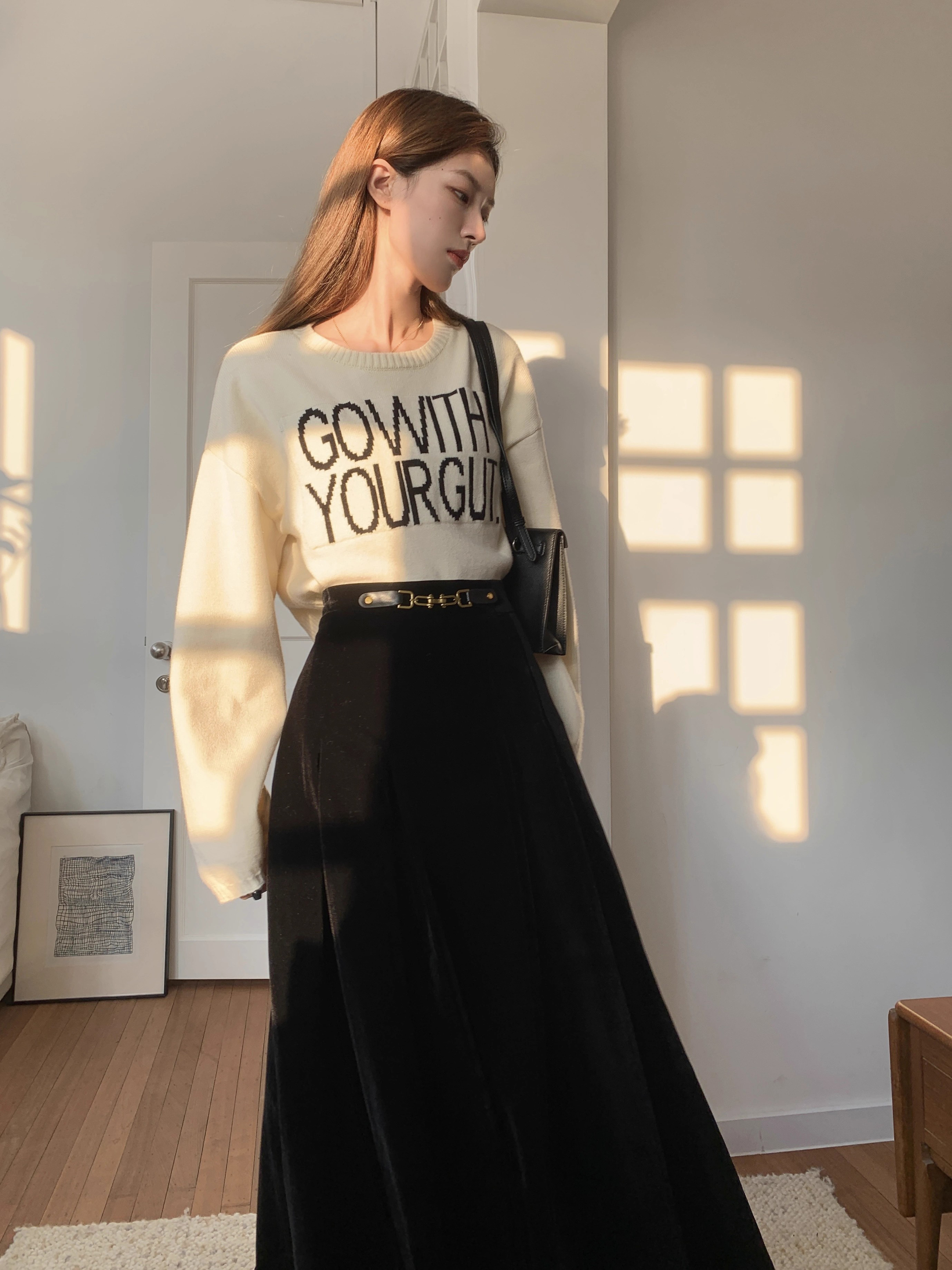 Autumn and winter new trendy niche slimming knitted contrasting color sweater short top