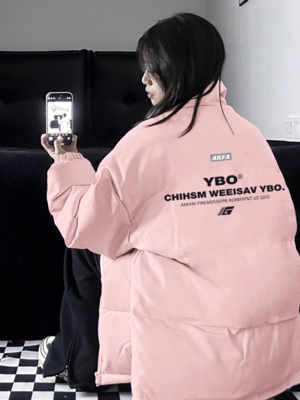 高品質手塞棉加厚冬季新款棉服寬鬆印花棉衣麵包服女