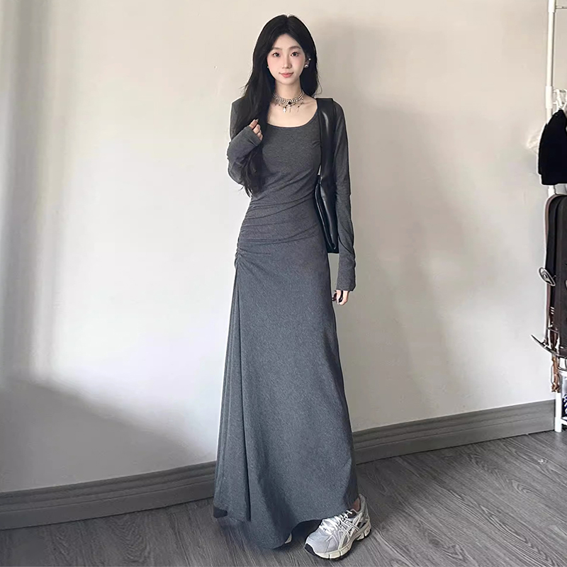 連衣裙女2024秋冬新款胖mm大衣內搭打底長裙