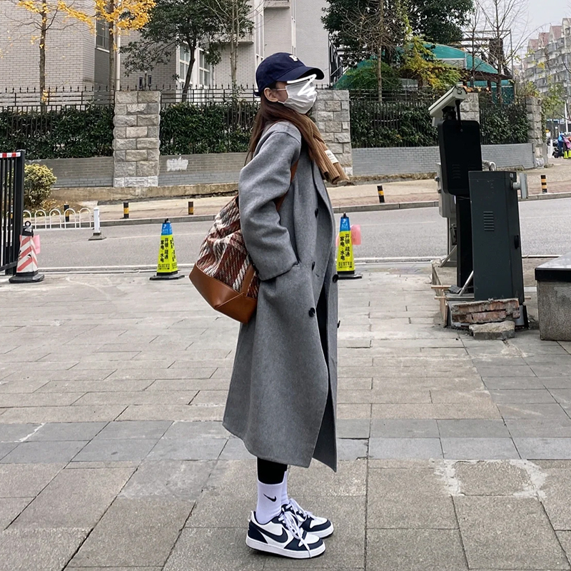 灰色毛呢大衣外套女秋冬高級感2023新款西裝呢子小個子中長款