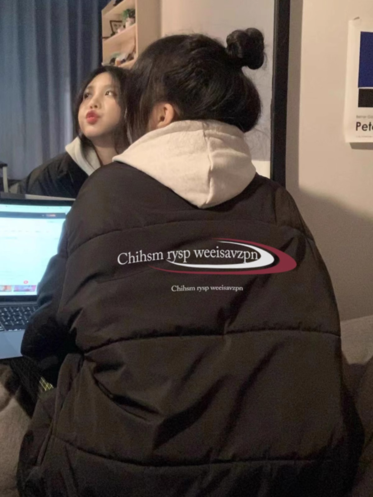 手塞棉棉服冬季新款寬鬆加厚棉衣麵包服印花外套女