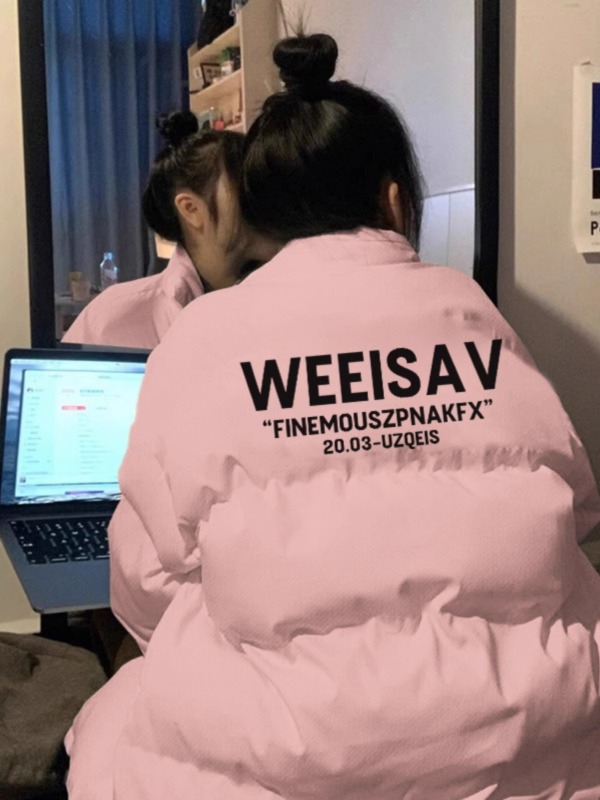 高品質手塞棉加厚冬季新款棉服寬鬆印花棉衣麵包服女