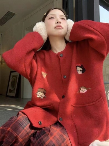 BB家 韩 白雪公主插图毛针织衫韩版特宽冬季氛围穿搭不挑人圣诞女