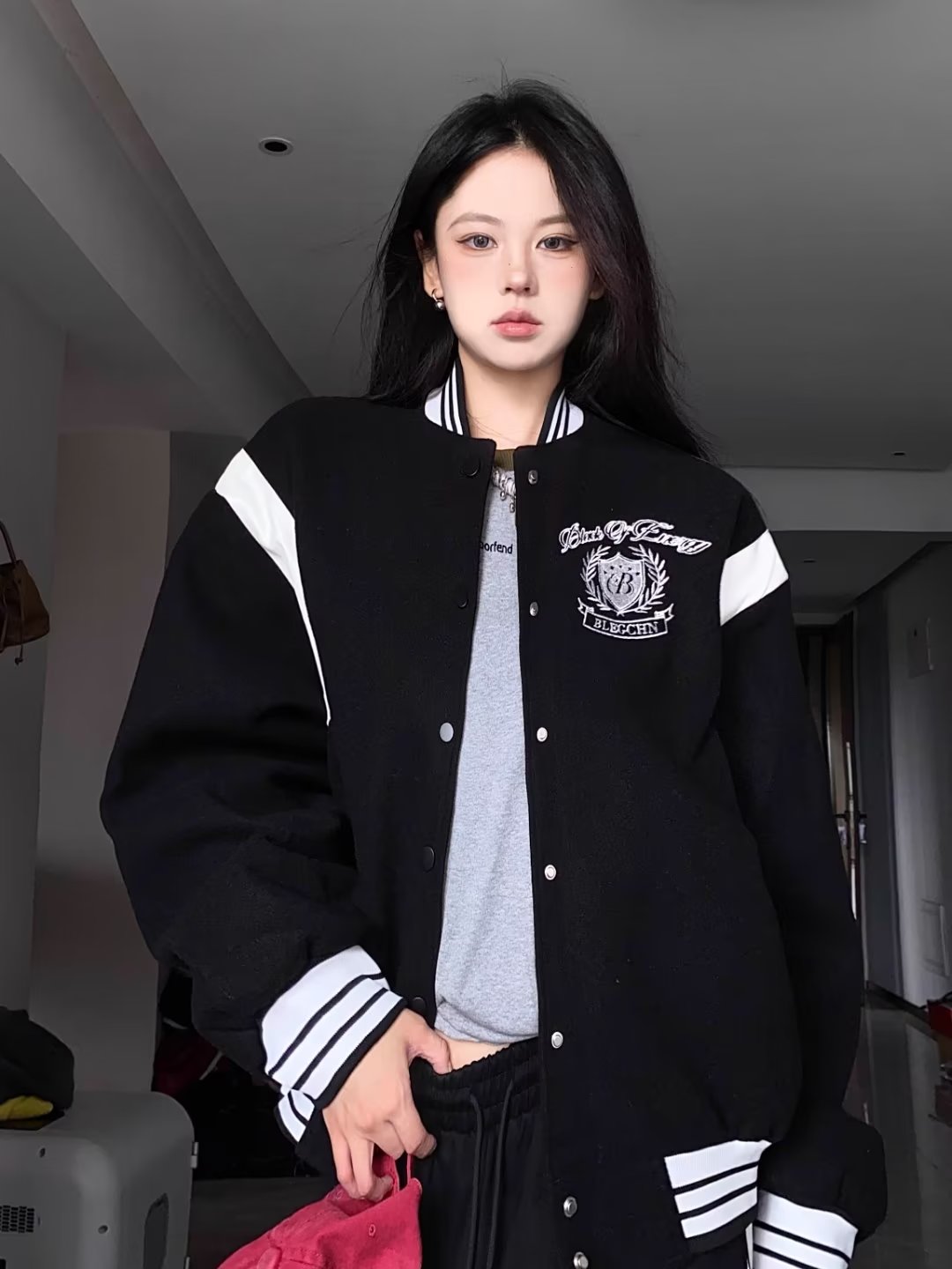 American retro college style patchwork embroidered baseball jacket women's loose coat autumn and winter