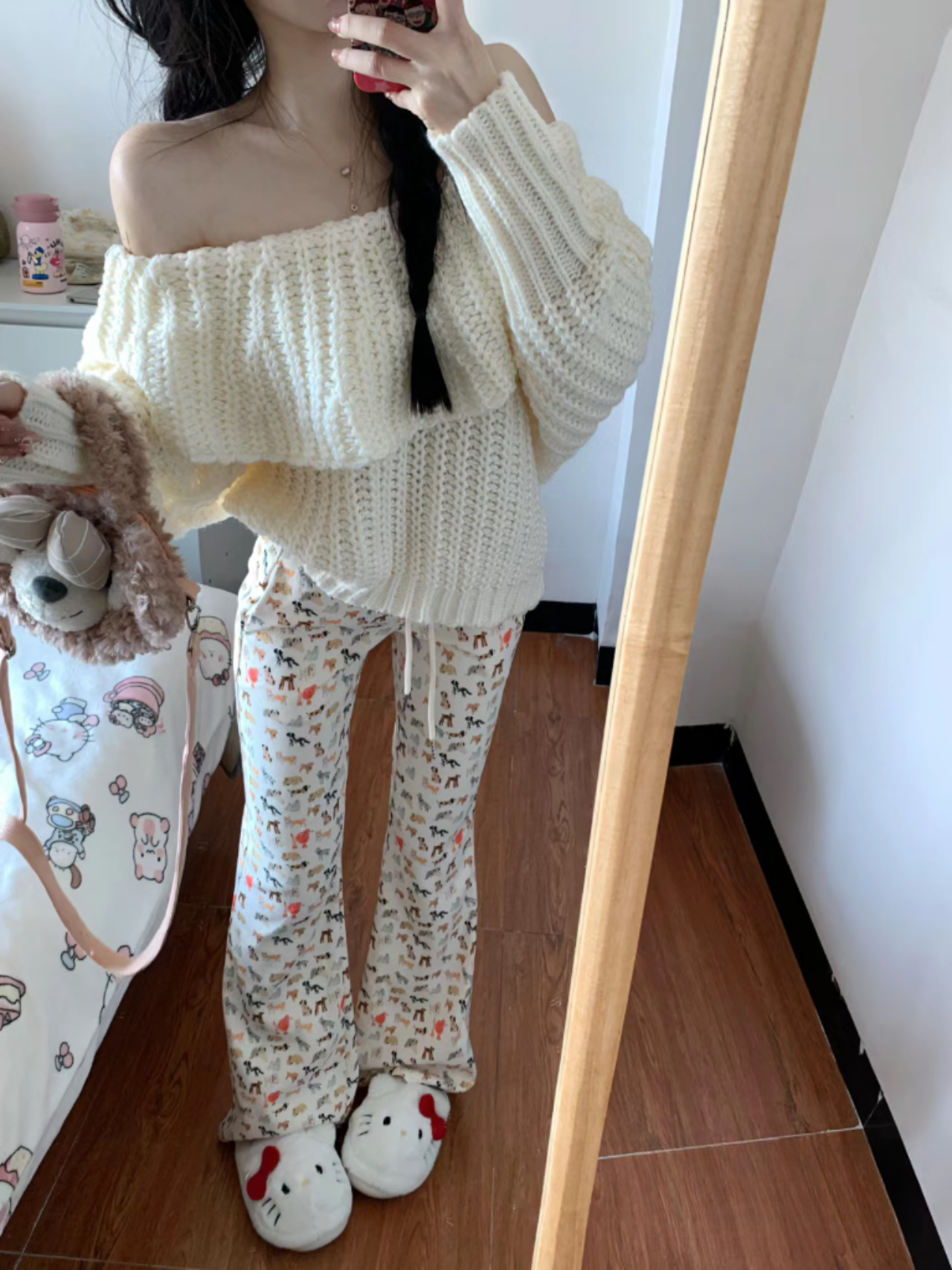 慵懶風鏤空一字肩翻領純欲風長袖套頭毛衣女秋冬後背綁帶針織上衣